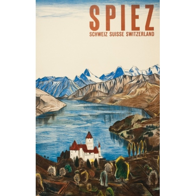 Affiche ancienne de voyage - anonyme - 1950 - Spiez-Suisse- - 101.5 par 64.5 cm