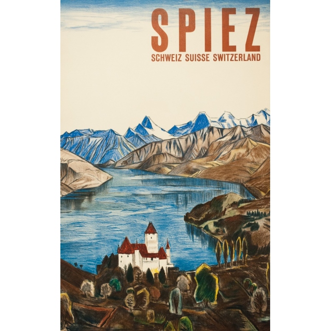 Vintage travel poster - anonyme - 1950 - Spiez-Suisse - 40 by 25.4 inches