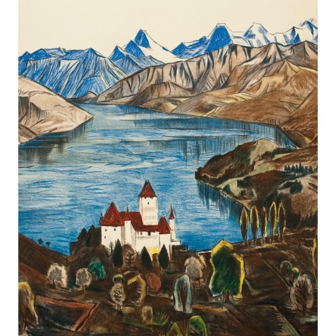 Affiche ancienne de voyage - anonyme - 1950 - Spiez-Suisse- - 101.5 par 64.5 cm - Vue 3