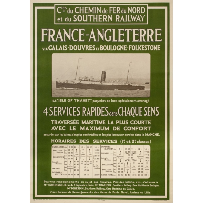 Affiche ancienne de voyage - Mc Corquodale - 1926 - France Angleterre via Calaix douvre - 105 par 75 cm