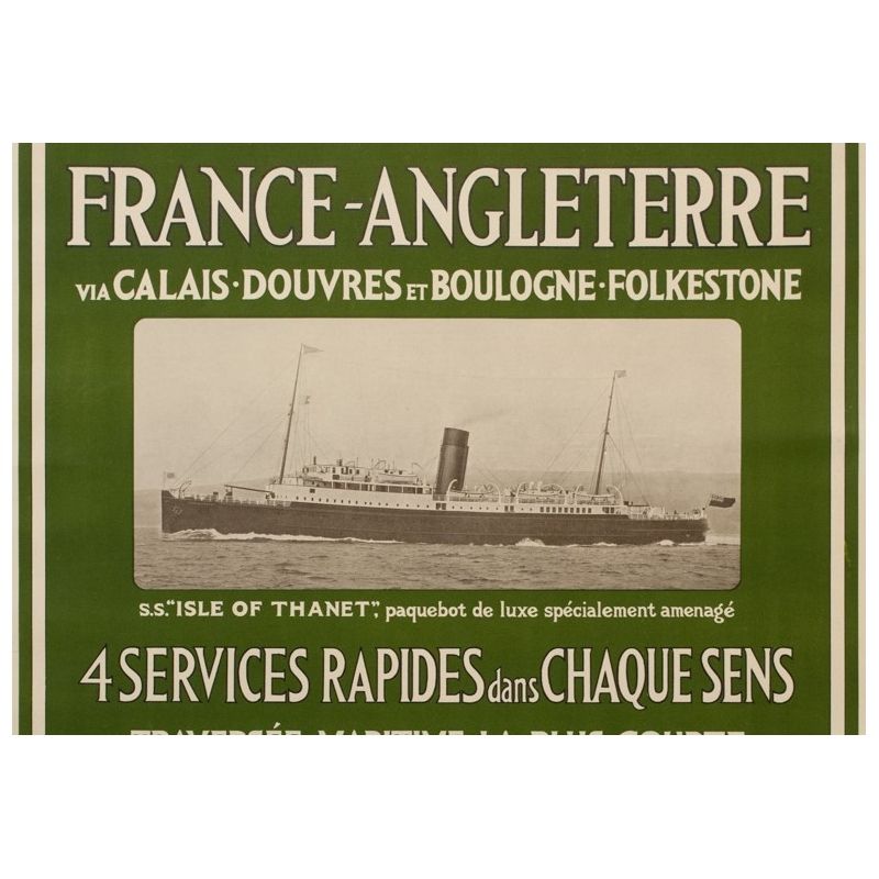 Affiche ancienne de voyage - Mc Corquodale - 1926 - France Angleterre via Calaix douvre - 105 par 75 cm - vue 2