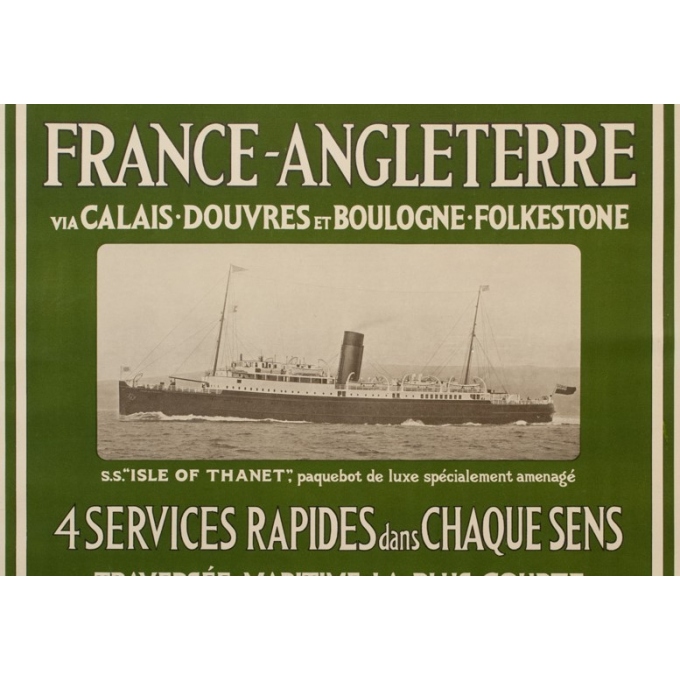 Affiche ancienne de voyage - Mc Corquodale - 1926 - France Angleterre via Calaix douvre - 105 par 75 cm - vue 2