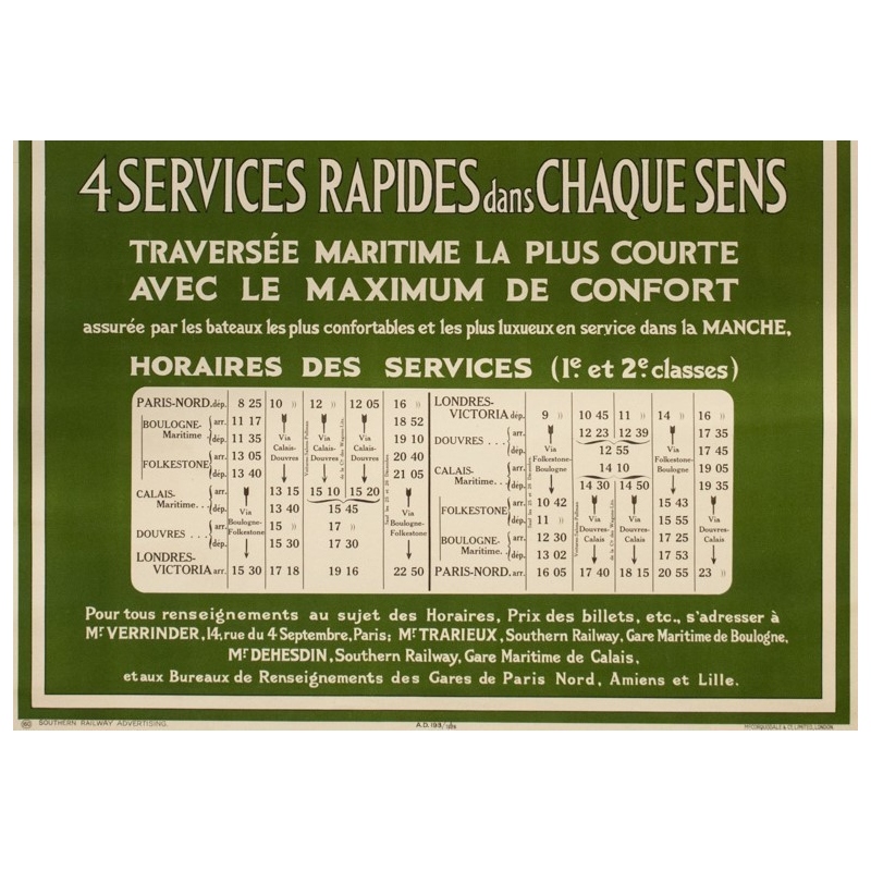 Affiche ancienne de voyage - Mc Corquodale - 1926 - France Angleterre via Calaix douvre - 105 par 75 cm - vue 4