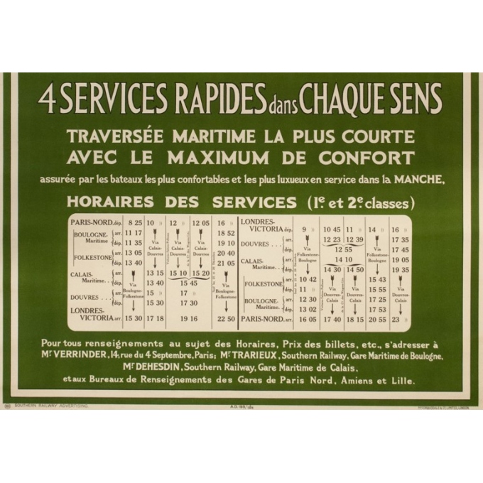 Affiche ancienne de voyage - Mc Corquodale - 1926 - France Angleterre via Calaix douvre - 105 par 75 cm - vue 4