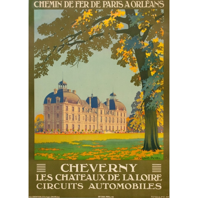 Affiche ancienne de voyage - Constant Duval - 1926- Cheverny-Château de la Loire  - 103.5 par 74 cm