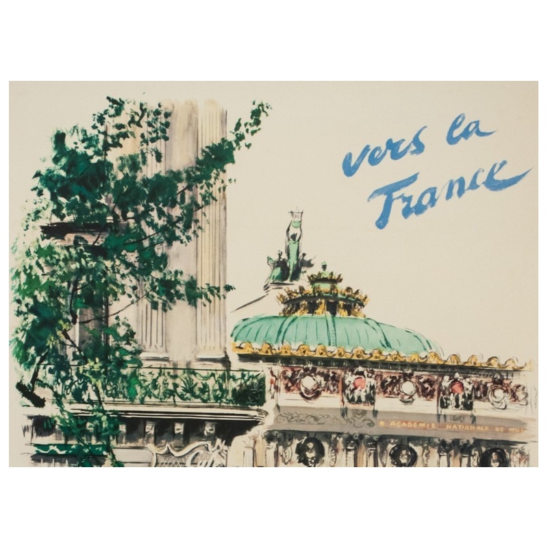 Vintage travel poster - Albert Brenet - 1950 - Vers la France- compagnie maritimes des chargeurs réunis -39.4 by 24.4 inches - 2