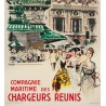 Vintage travel poster - Albert Brenet - 1950 - Vers la France- compagnie maritimes des chargeurs réunis -39.4 by 24.4 inches - 3