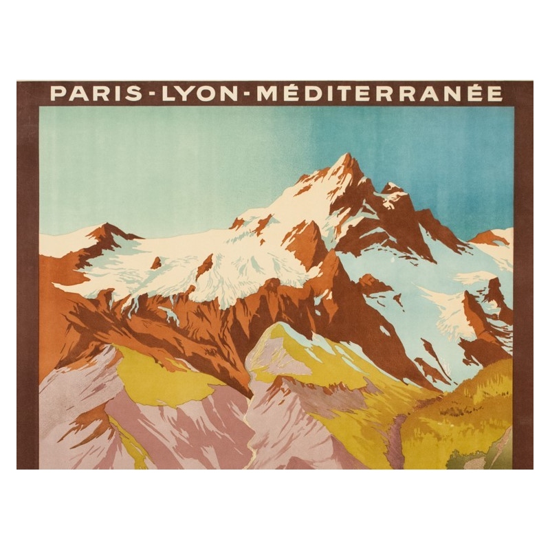 Affiche ancienne de voyage - Julien Lacaze  - 1910 - La Meije- Versant de la Grave - 107 par 78 cm - Vue 2