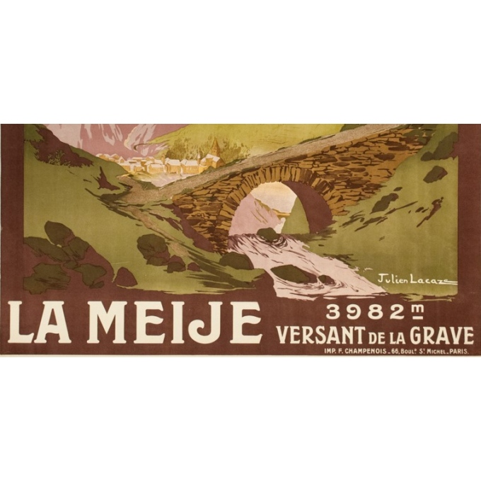 Vintage travel poster - Julien Lacaze  - 1910 - La Meije- Versant de la Grave - 42.1 by 30.7 inches - View 3