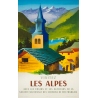 Affiche ancienne de voyage - Nathan - 1958 - Visitez les Alpes - 100 par 63 cm