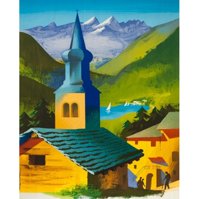 Affiche ancienne de voyage - Nathan - 1958- Visitez les Alpes - 100 par 63 cm - Vue 2