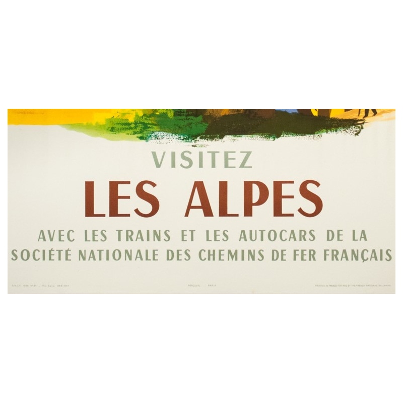 Affiche ancienne de voyage - Nathan - 1958- Visitez les Alpes - 100 par 63 cm - Vue 3