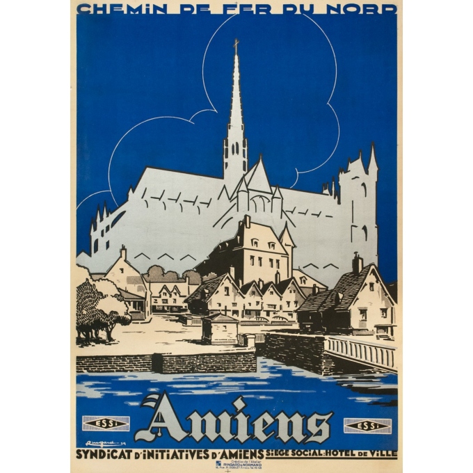 Affiche ancienne de voyage - Ringard - 1929- Amiens - 104.5 par 73.5 cm