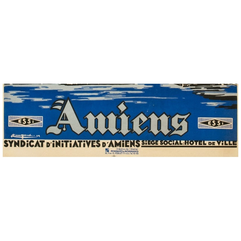 Affiche ancienne de voyage - Ringard - 1929- Amiens - 104.5 par 73.5 cm - 3