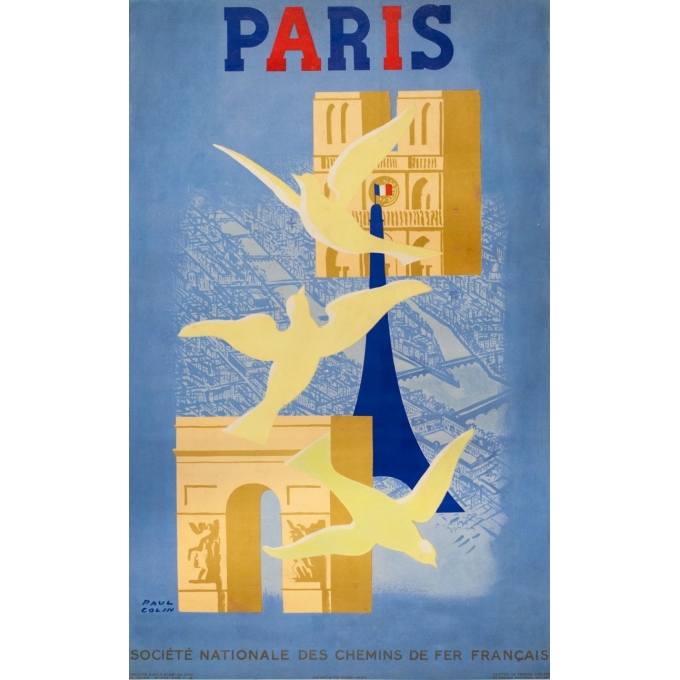 Affiche ancienne de voyage - Paul Colin - 1946 - Paris - 98 par 61 cm