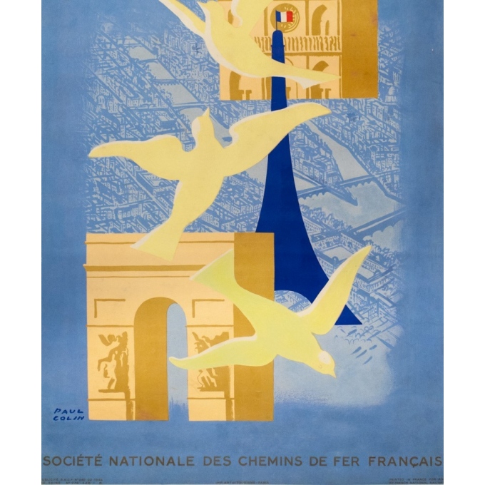 Vintage travel poster - Paul Colin - 1946 - Paris-  - 38.6 by 24 inches - 3