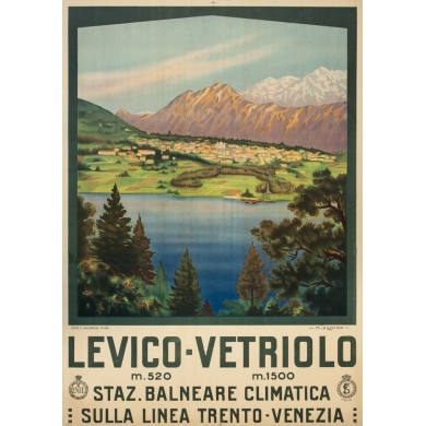 Vintage travel poster - M.Cussino - 1920 - Levico-Vertriolo-Italia-Italie - 38.6 by 27.2 inches