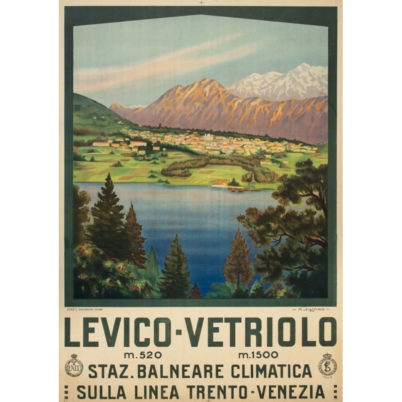 Affiche ancienne de voyage - M.Cussino - 1920 - Levico-Vertriolo-Italia-Italie - 98 par 69 cm