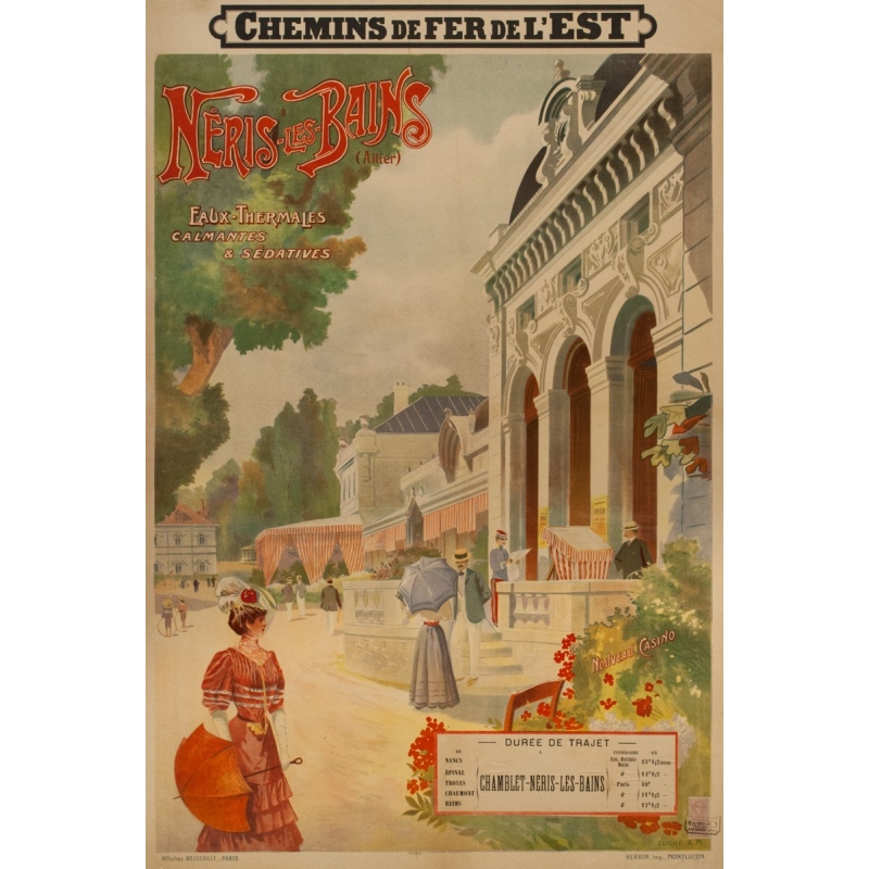 Affiche ancienne de voyage -  A.M. - 1900 - Neris les bains- Allier - 109.5 par 73.5 cm