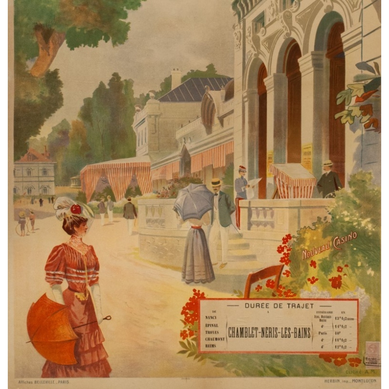 Affiche ancienne de voyage -  A.M. - 1900 - Neris les bains- Allier - 109.5 par 73.5 cm - 3