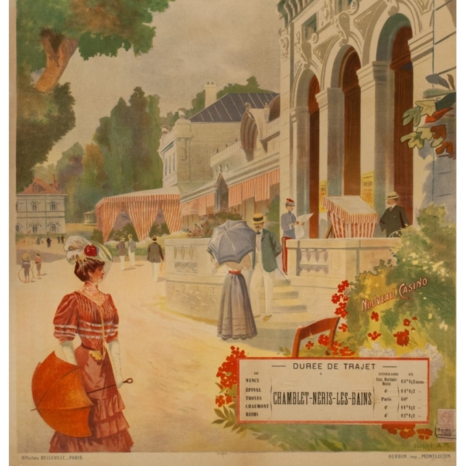 Vintage travel poster - A.M. - 1900 - Neris les bains- Allier - 43.1 by 28.9 inches - 3 Vintage travel poster - A.M. - 1900 - Neris les bains- Allier - 43.1 by 28.9 inches - 3