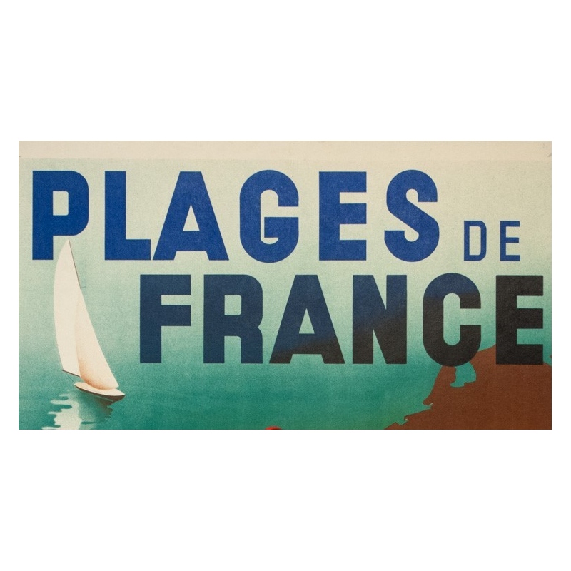 Affiche ancienne de voyage - M.Ponty - 1935-  Plages de France - 100 par 62 cm - 2