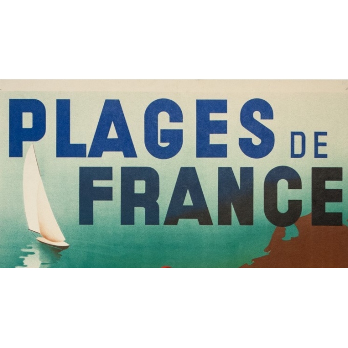 Affiche ancienne de voyage - M.Ponty - 1935-  Plages de France - 100 par 62 cm - 2