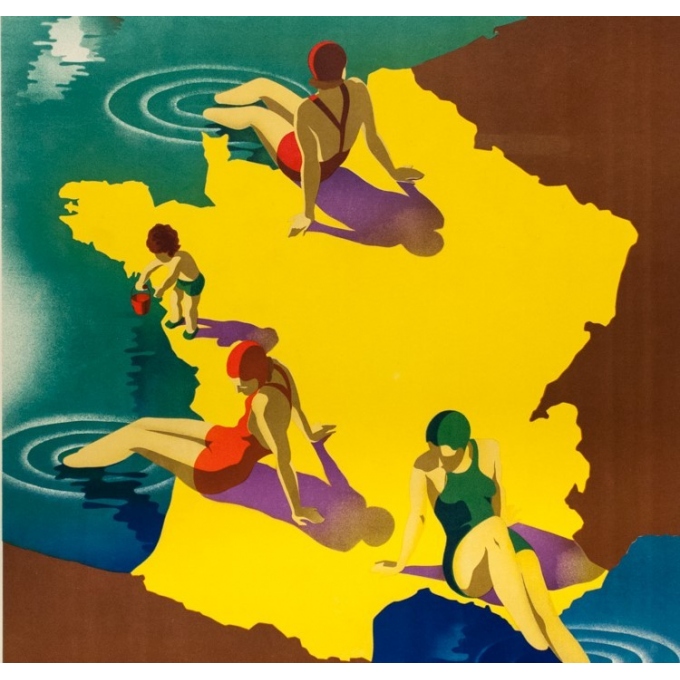 Affiche ancienne de voyage - M.Ponty - 1935-  Plages de France - 100 par 62 cm - 3