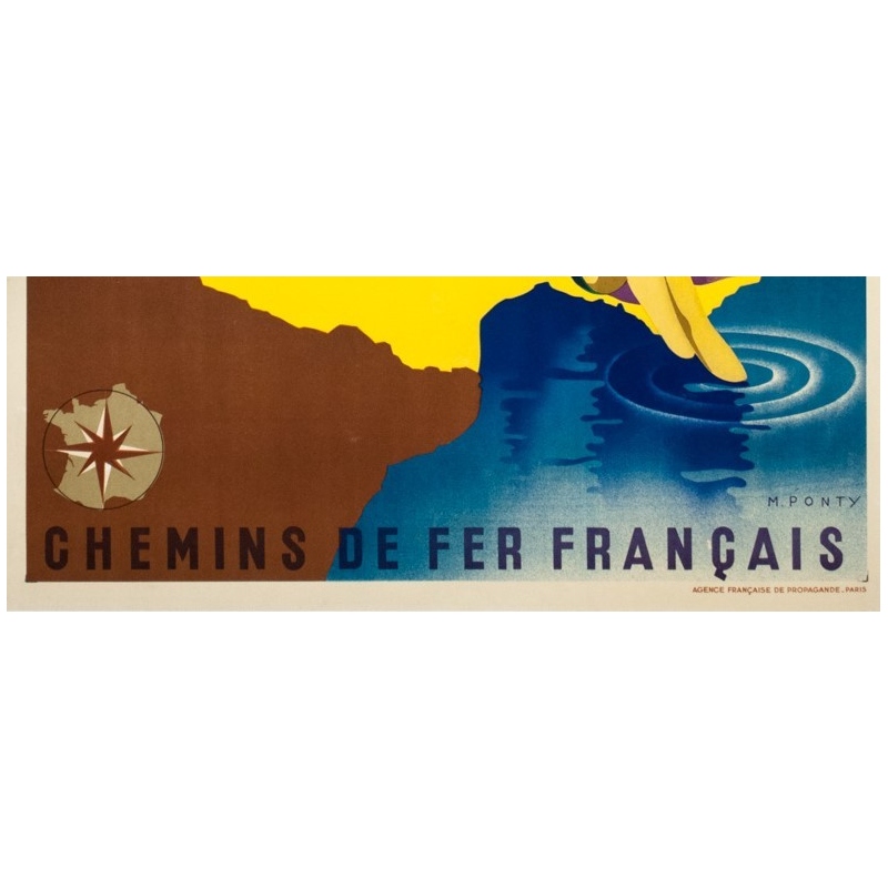 Vintage travel poster - M.Ponty - 1935 - Plages de France - 39.4 by 24.4 inches - 4