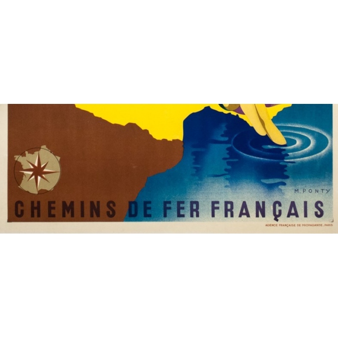 Affiche ancienne de voyage - M.Ponty - 1935-  Plages de France - 100 par 62 cm - 4