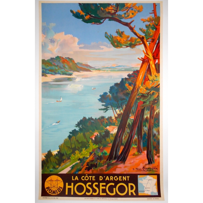 Affiche ancienne d'Hossegor la côte d'argent. Elbé paris.