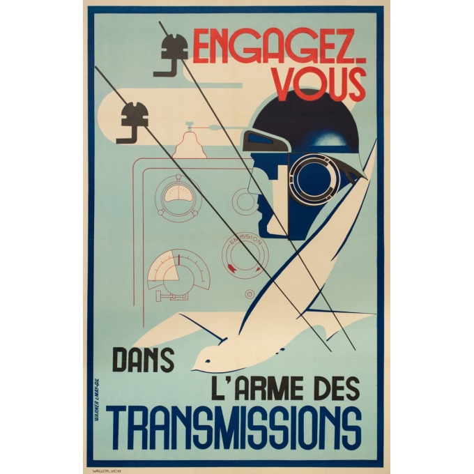 Affiche ancienne de publicité - warener & Gile - 1940- Engagez-vous dans l'Armée des transmissions- - 100 par 65 cm