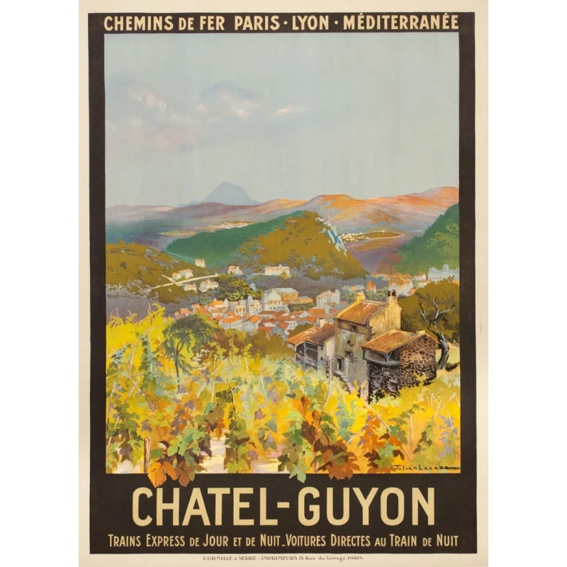 Vintage travel poster - Julien Lacaze - 1910  - Chatel Guyon France PLM - 42.1 by 30.5 inches