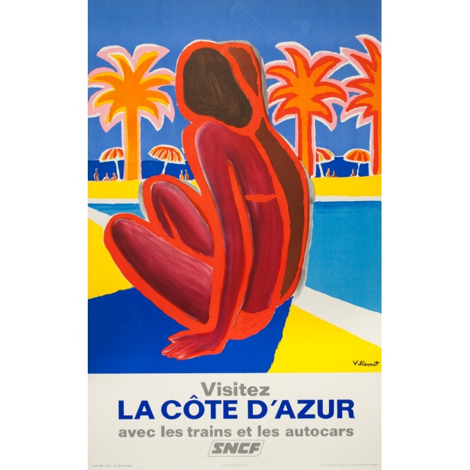 Affiche ancienne de voyage - Villemot - 1968 - Visitez la côte d'Azur - 100 par 63 cm