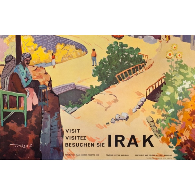 Vintage travel poster - 1960 - Irak- Kurdistan - 33.5 by 24.6 inches - 3