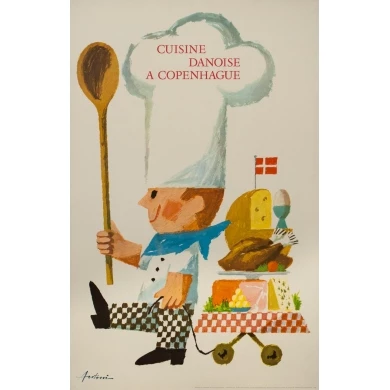 Affiche ancienne de publicité - Antoin - 1963 - Cuisine Danoise à Copenhague - 99.5 par 63 cm