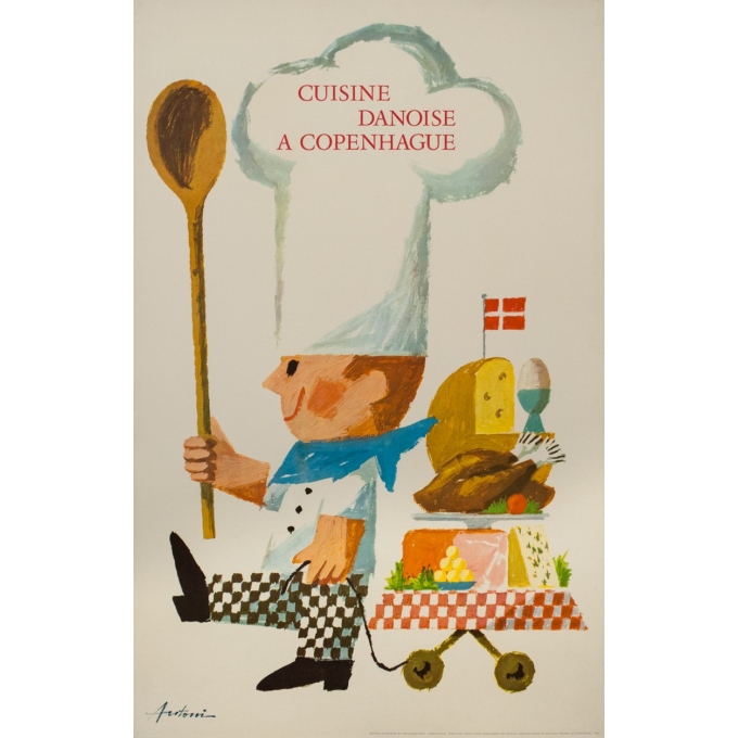 Affiche ancienne de publicité - Antoin - 1963 - Cuisine Danoise à Copenhague - 99.5 par 63 cm