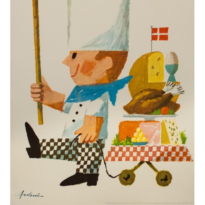 Affiche ancienne de publicité - Antoin - 1963 - Cuisine Danoise à Copenhague - 99.5 par 63 cm - 3