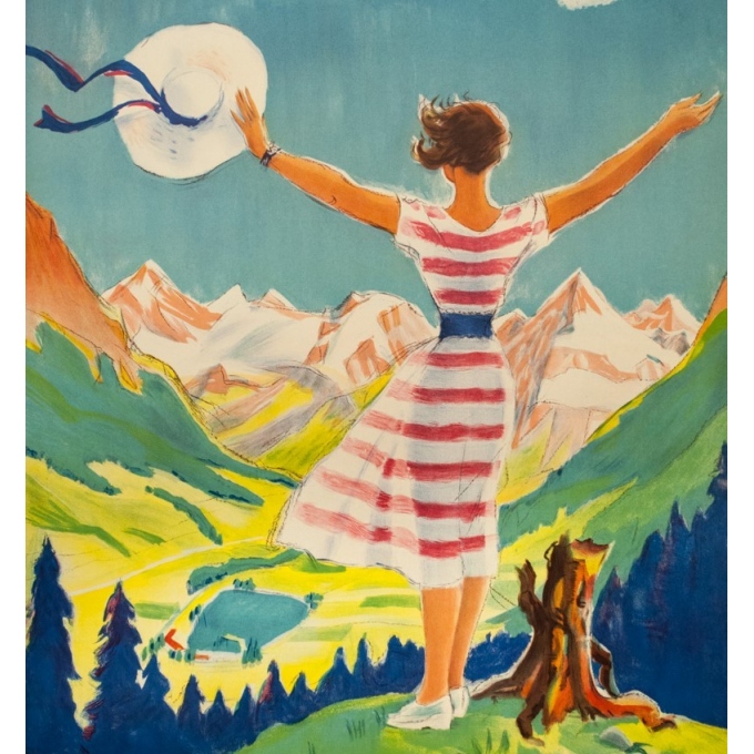 Affiche ancienne de voyage - L - 1954 - Klosters - Suisse-Grisons - 101.5 par 65 cm - 3