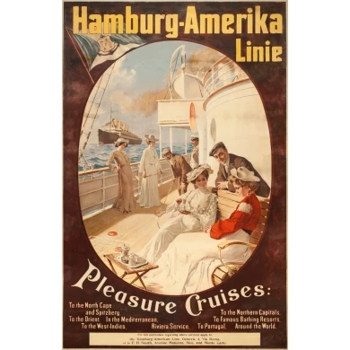 Affiche ancienne de voyage - Felix Schwormstadt - 1900- Hambourg-amerika-linie - 105.5 par 68.5 cm