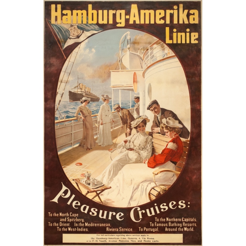 Vintage travel poster - Felix Schwormstadt - 1900 - Hambourg-amerika-linie - 41.5 by 27 inches