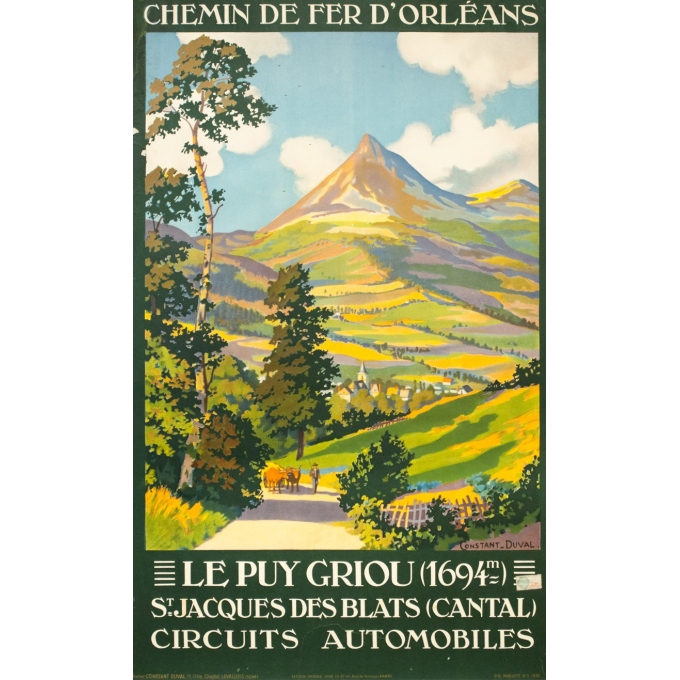 Affiche ancienne de voyage - Constant Duval - 1930- Le puy Grillou - 99 par 61 cm