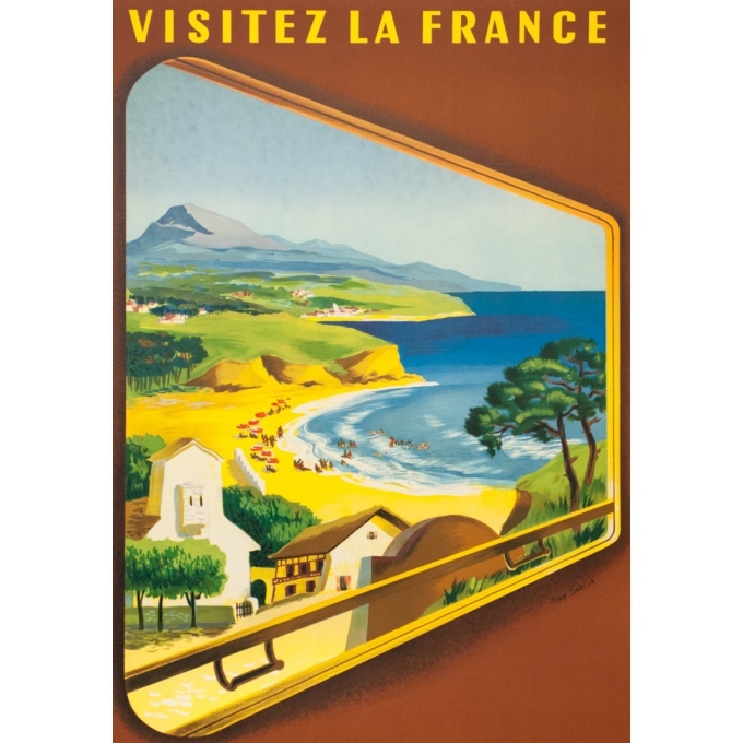 Affiche ancienne de voyage - Jean Garcia  - 1952 - Côte Basque - 100 par 62 cm - 2