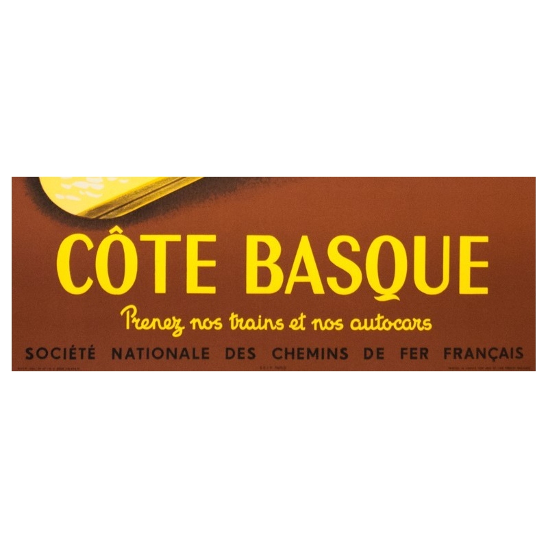 Affiche ancienne de voyage - Jean Garcia  - 1952 - Côte Basque - 100 par 62 cm - 3