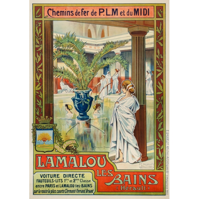 Affiche ancienne de voyage - Trinquier Trianon - 1905 - Lamalou les bains - 105 par 73.5 cm