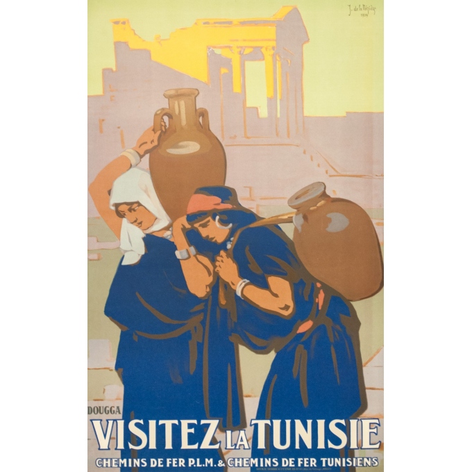 Affiche ancienne de voyage - Joseph de la Nézière - 1929- Douggas- Visitez la Tunisie - 100 par 63 cm Affiche ancienne de voyage - Joseph de la Nézière - 1929- Douggas- Visitez la Tunisie - 100 par 63 cm