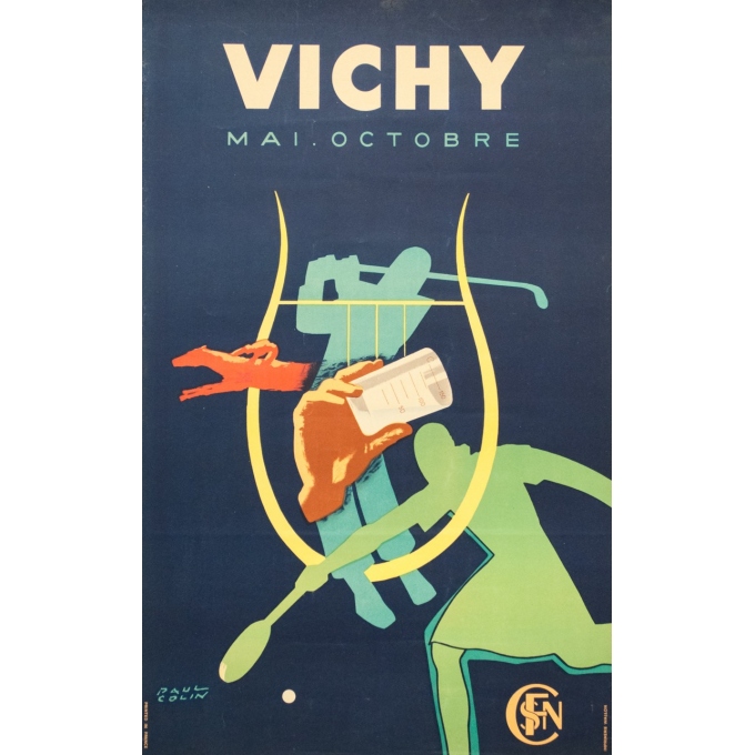 Affiche ancienne de voyage - Paul Colin - 1950 - Vichy - 100 par 62.5 cm