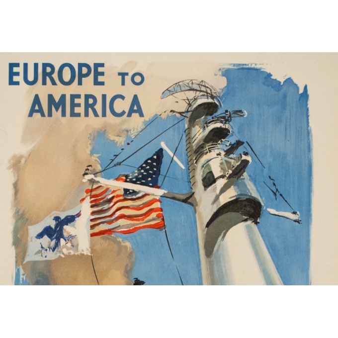 Affiche ancienne de voyage - Y . Delfo - 1950 - United states lines - Europe to America - 99 par 60 cm - 2