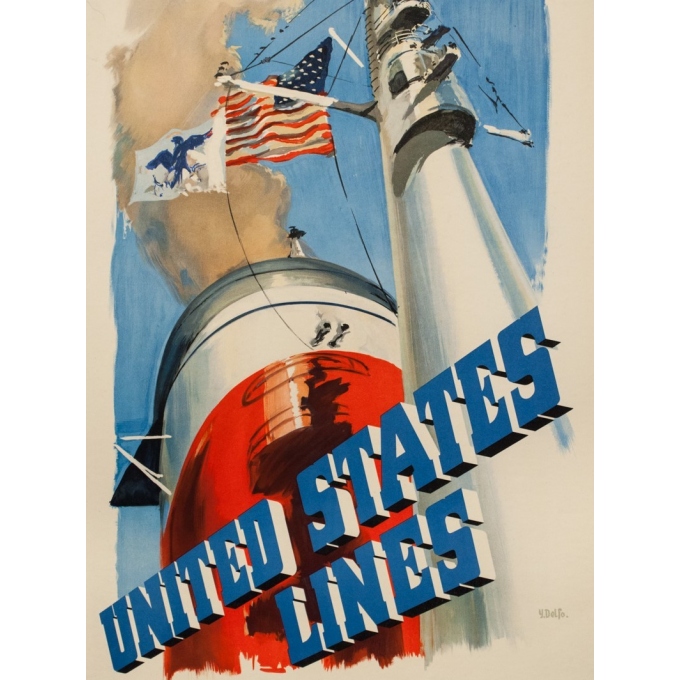 Affiche ancienne de voyage - Y . Delfo - 1950 - United states lines - Europe to America - 99 par 60 cm - 3