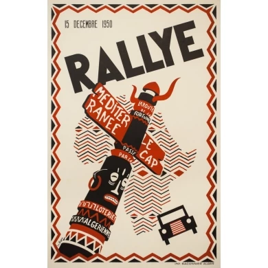 Vintage travel poster - la Hogue - 1950 - Rallye - Algers - Le cap - 39.4 by 25.8 inches